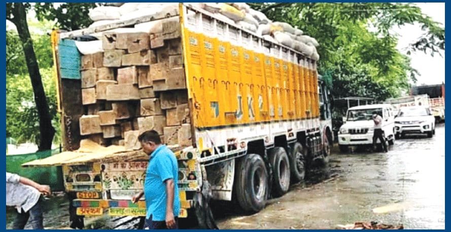 তুঁহৰ বস্তাৰ তলত বহিঃৰাজ্যলৈ চালান বাৰ্মিজ চেগুন, ট্ৰাক জব্দ- ২ জনক গ্ৰেপ্তাৰ 1 G7 5