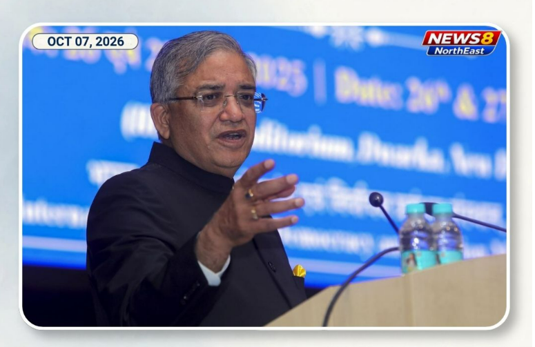 মুখ্য নিৰ্বাচন আয়ুক্ত জ্ঞানেশ কুমাৰে মঞ্চত ভাষণ দি থকা দৃশ্য।