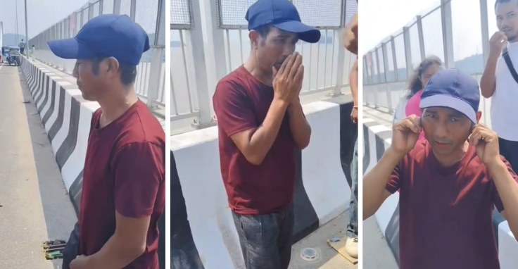 NEWS8 NorthEast 7 Three frames from the circulating video showing a man on Kumar Bhaskar Varma Setu